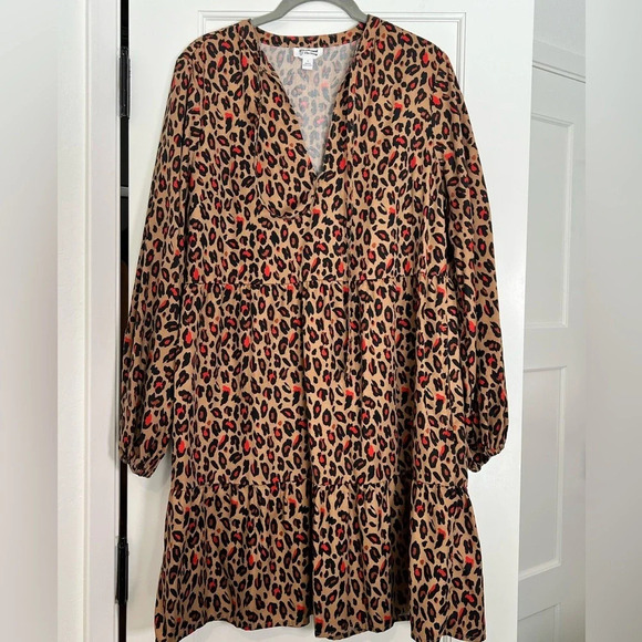 Grace Atwood x Amazon The Drop Leopard Print  Long Sleeve Mini Dress Size Small - Picture 3 of 4